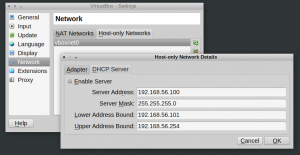 VirtualBox Host-only Network DHCP settings